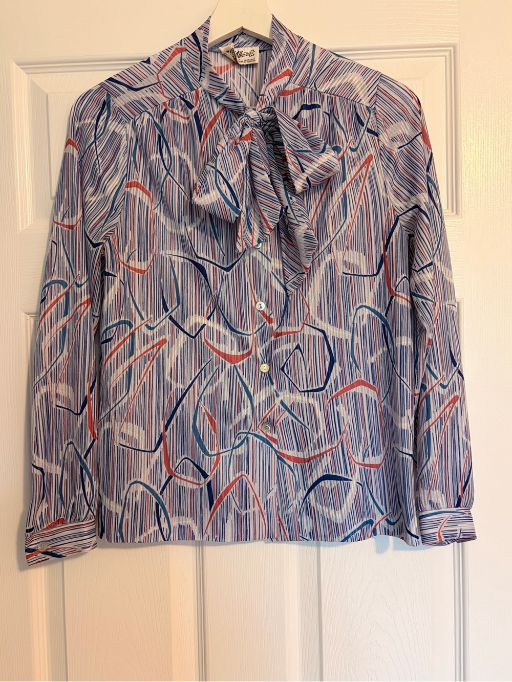 Vintage Tie Neck Blouse - Multicolor pattern retro paisley retro bow secretary